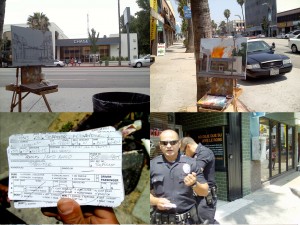 Police harassing the artist. Wearing glasses and having a blonde beard are his “Personal Oddities.” (Photo provided by Alex Schaefer)