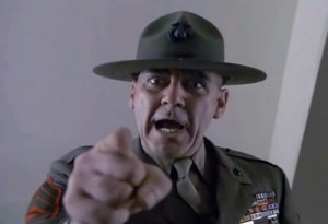 R. Lee Ermey as Drill Instructor Gunnery Sergeant  Hartman (Photo is screen shot from YouTube video)