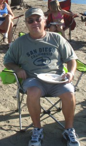Sitting in the offending Green Chair at a Mission Bay picnic.