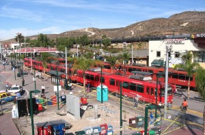 The last trolley stop on the MTS Blue Line, connecting Downtown  San Diego to the San Ysidro border crossing, about 15.5 miles away. It is the most heavily used trolley lines in the system, going to the busiest border crossing in the world. (Google Maps)