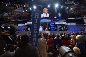 The crowd cheering for Hillary Clinton at the DNC (Douglas Christian)
