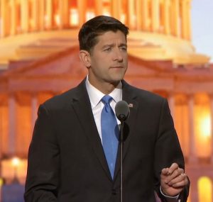 Speaker of the House of Representatives, Paul Ryan of Wisconsin. He blames liberals and Democrats for the decline of America, but his party controls both houses of Congress.