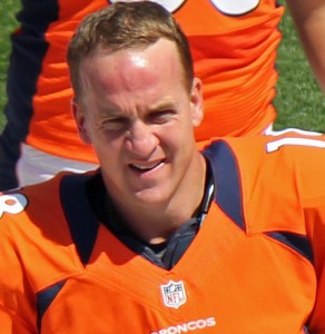 Peyton Manning is the favorite quarterback in this game. His improbable comeback from four neck surgeries and his record-breaking season make him truly an all star, Hall of Fame hero (Photo via Wikipedia)