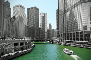 The City of Chicago dyes the Chicago River green. That's extreme. (Photo via Wikipedia)
