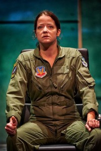 Megan Anderson as a burned-out drone pilot in a production of Grounded. (ClintonBPhotography) 