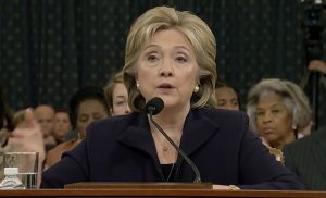 Former Secretary of State Hillary Clinton testifying at the latest Congressional Benghazi Hearings, October 22, 2015. (YouTube)