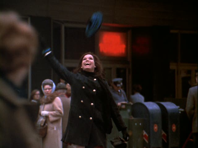 Mary Tyler Moore tosses her cap into the air in a screenshot from The Mary Tyler Moore Show
